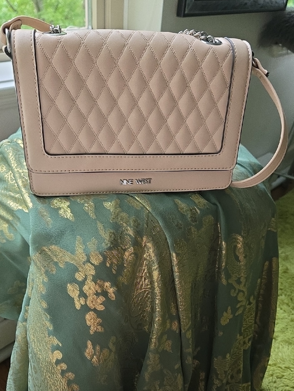 designer's popular Nine West Quilted Crossbody Bag in Light Blush